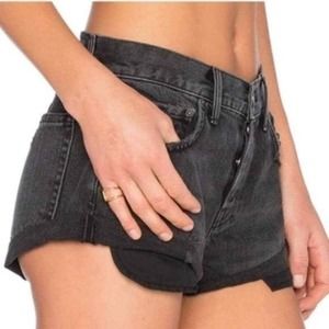 GRLFRND Jeans Adriana Black Mid-Rise Slouchy Jean Shorts NWT Size 25